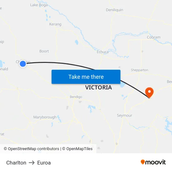 Charlton to Euroa map