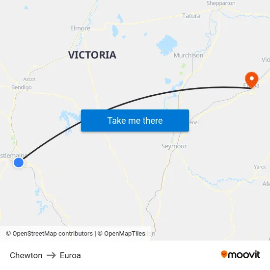 Chewton to Euroa map