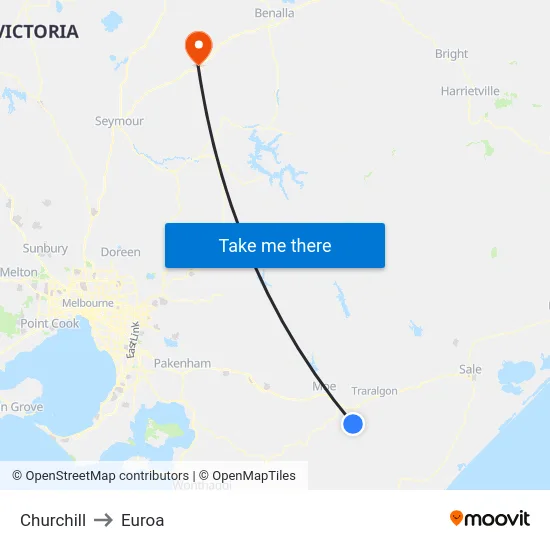 Churchill to Euroa map