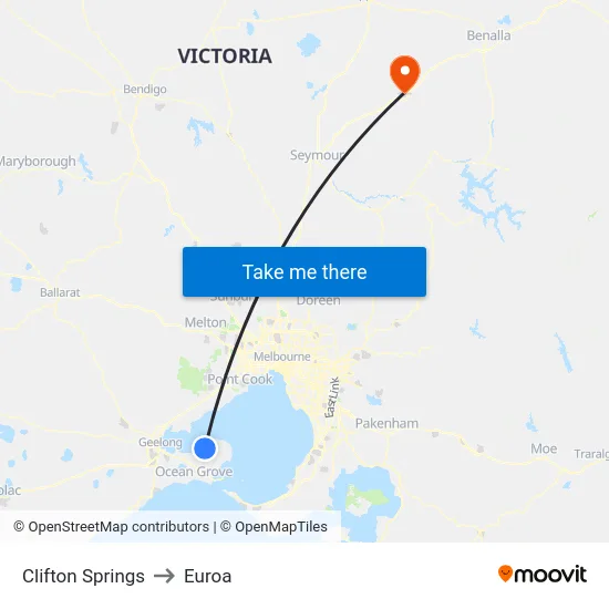 Clifton Springs to Euroa map