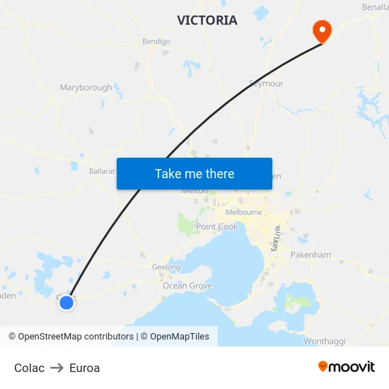 Colac to Euroa map