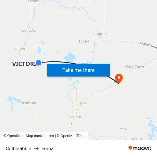 Colbinabbin to Euroa map