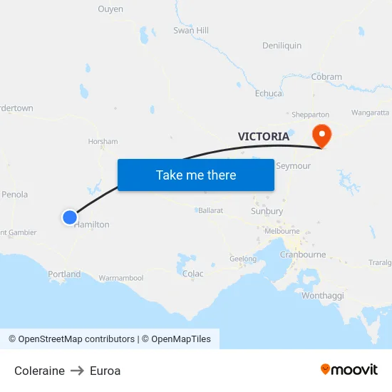 Coleraine to Euroa map