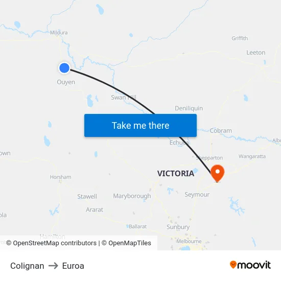 Colignan to Euroa map