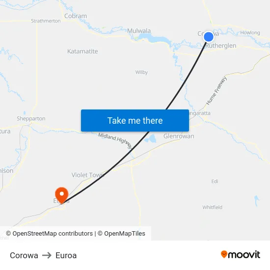 Corowa to Euroa map