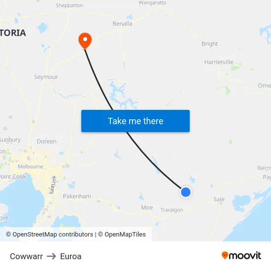 Cowwarr to Euroa map