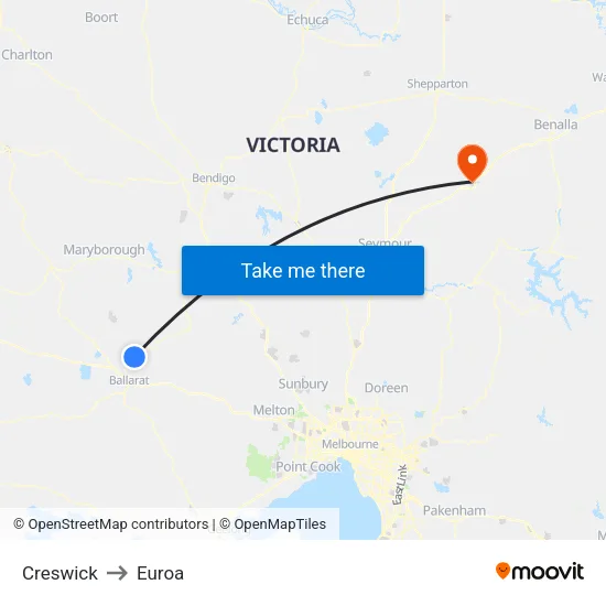 Creswick to Euroa map