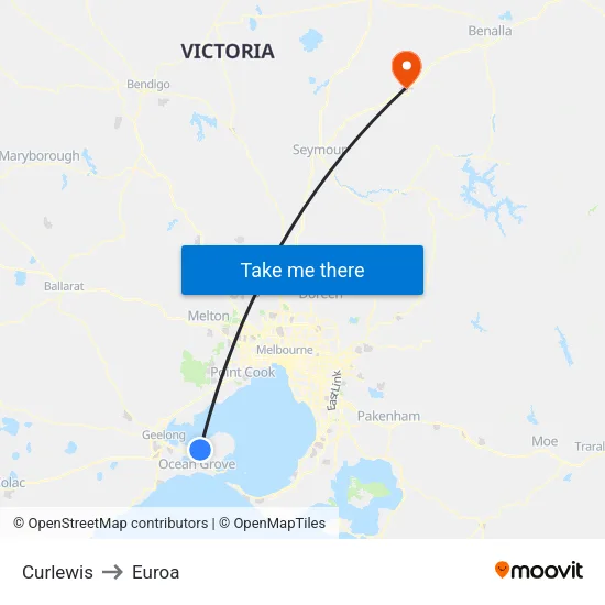 Curlewis to Euroa map