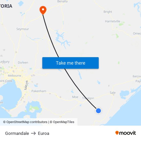 Gormandale to Euroa map