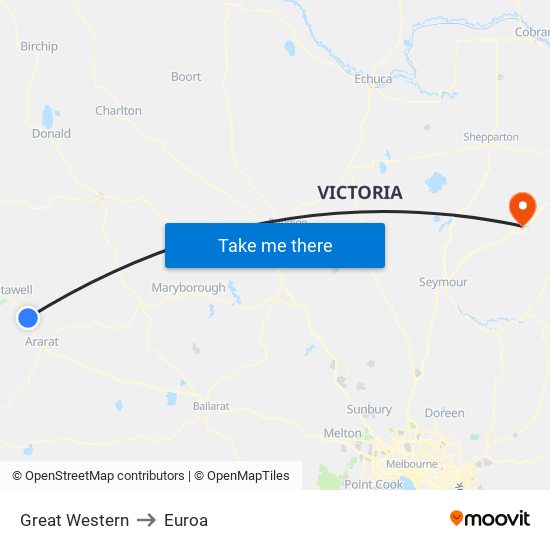 Great Western to Euroa map