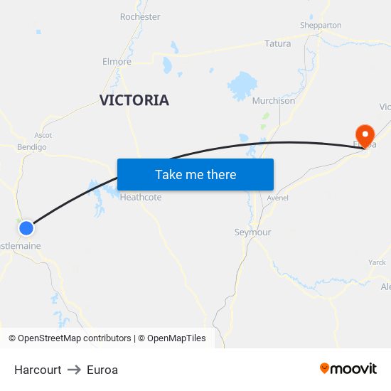 Harcourt to Euroa map