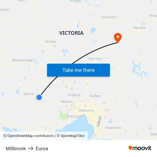 Millbrook to Euroa map