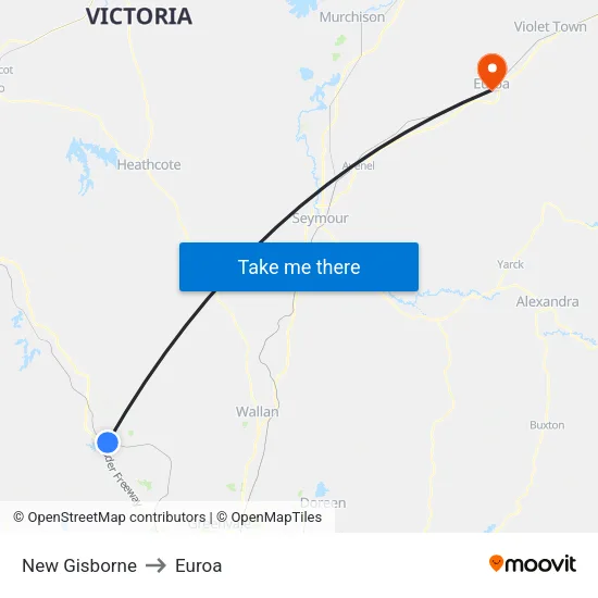 New Gisborne to Euroa map