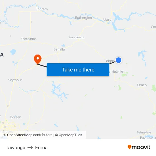Tawonga to Euroa map