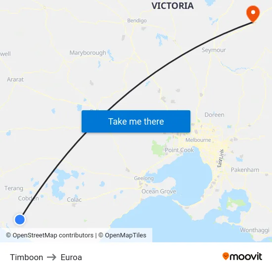 Timboon to Euroa map