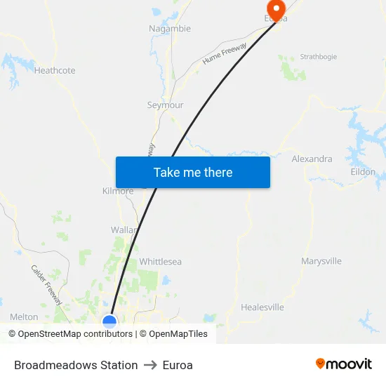 Broadmeadows Station to Euroa map