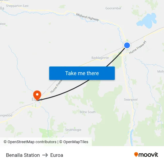 Benalla Station to Euroa map