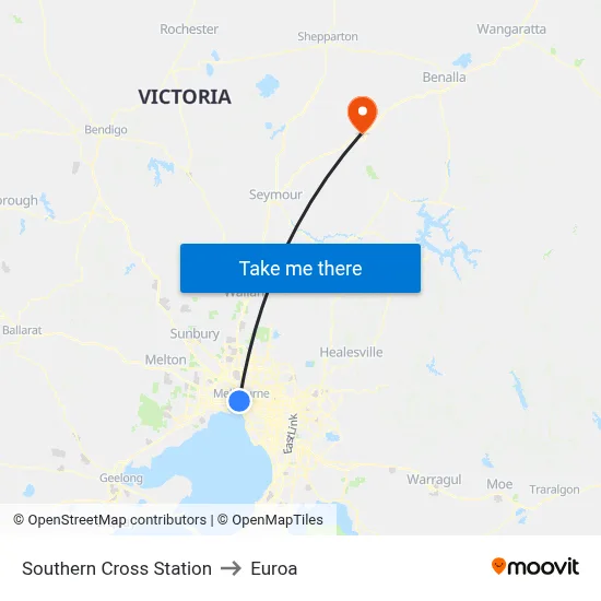 Southern Cross Station to Euroa map
