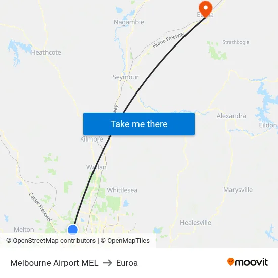 Melbourne Airport MEL to Euroa map