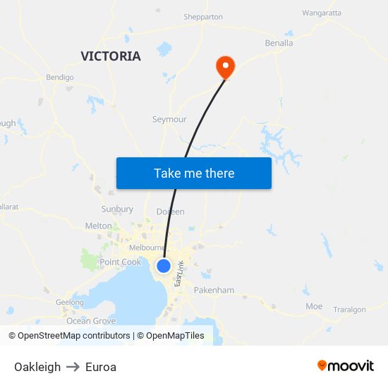 Oakleigh to Euroa map