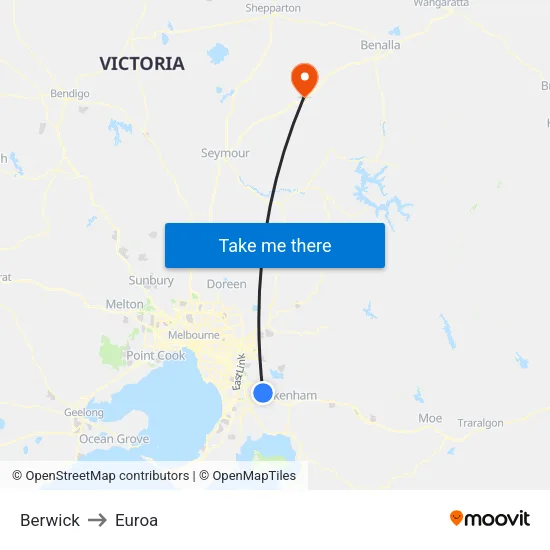 Berwick to Euroa map