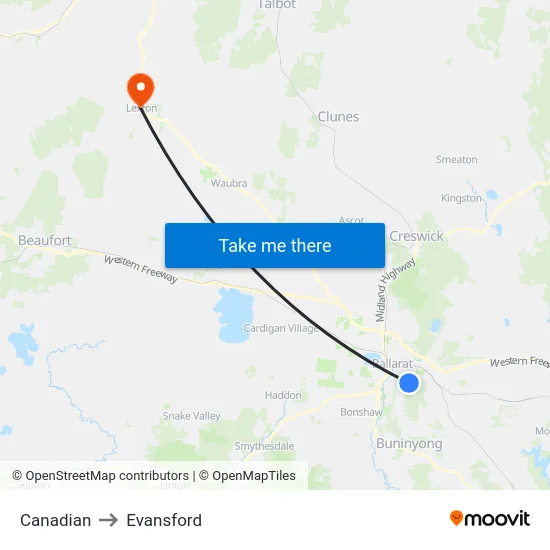 Canadian to Evansford map