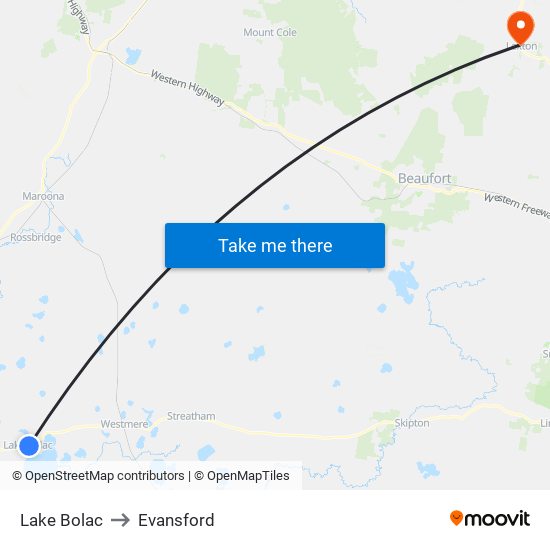 Lake Bolac to Evansford map