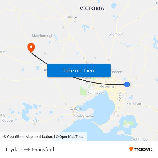 Lilydale to Evansford map