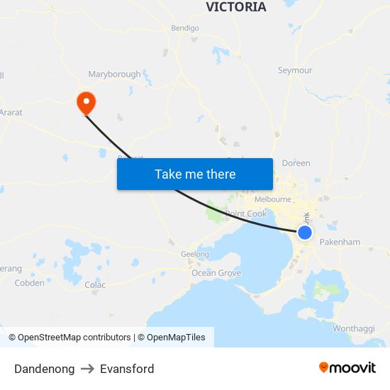 Dandenong to Evansford map