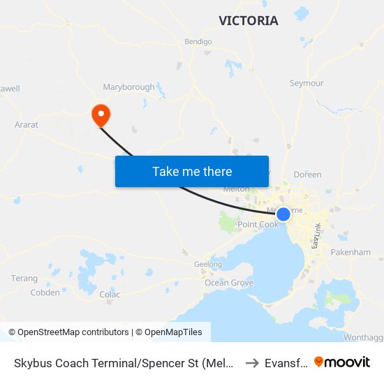 Skybus Coach Terminal/Spencer St (Melbourne City) to Evansford map