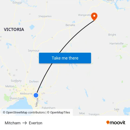 Mitcham to Everton map