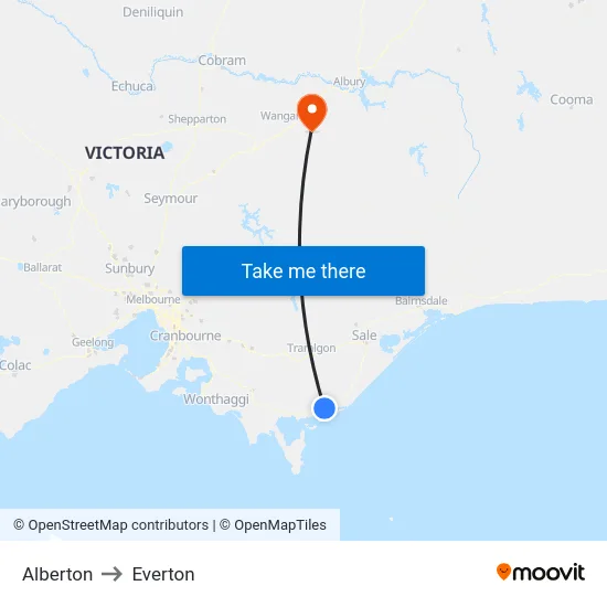 Alberton to Everton map