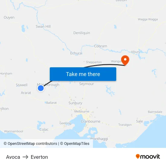 Avoca to Everton map