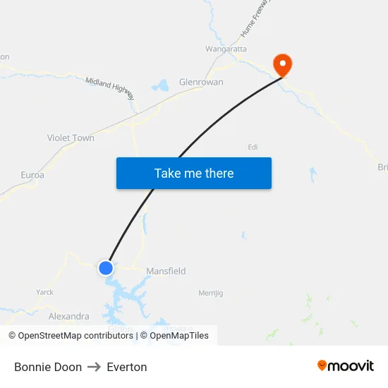 Bonnie Doon to Everton map