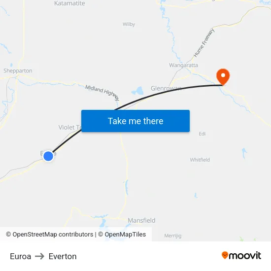 Euroa to Everton map