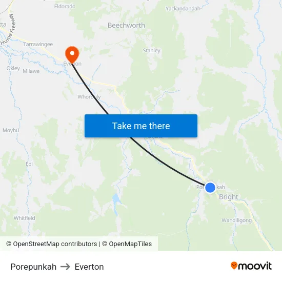 Porepunkah to Everton map