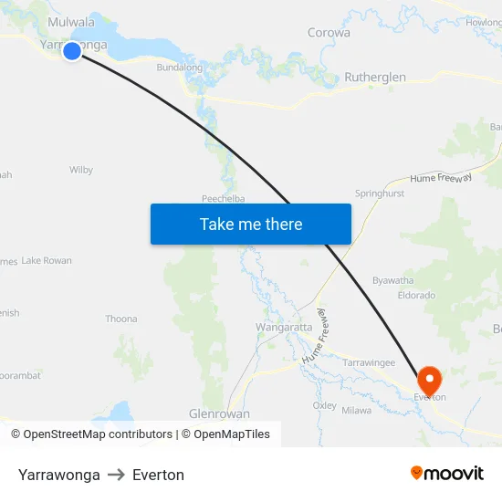 Yarrawonga to Everton map