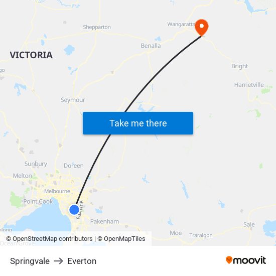 Springvale to Everton map