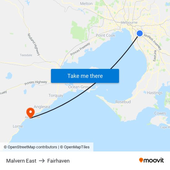 Malvern East to Fairhaven map