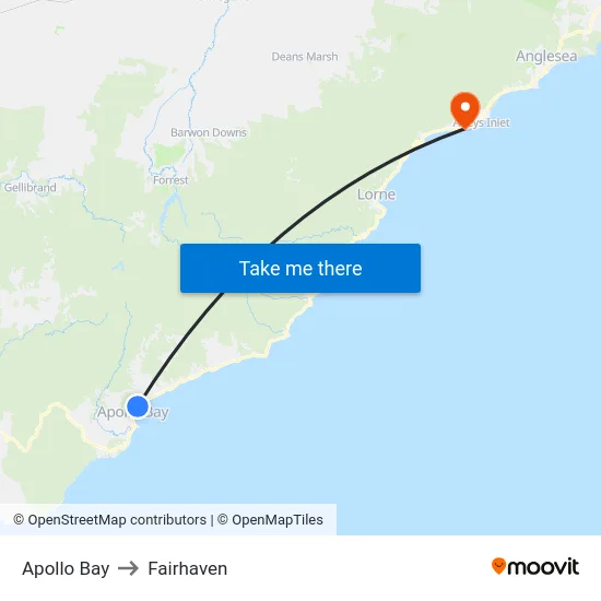 Apollo Bay to Fairhaven map