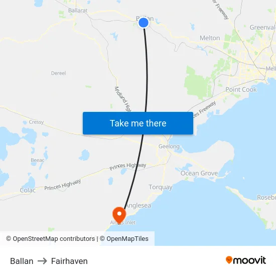 Ballan to Fairhaven map