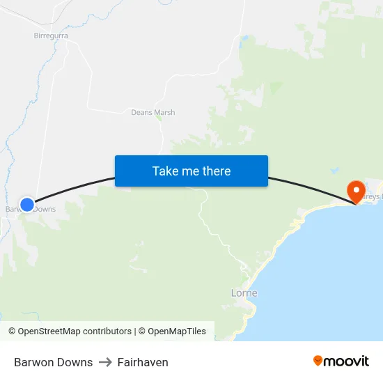 Barwon Downs to Fairhaven map
