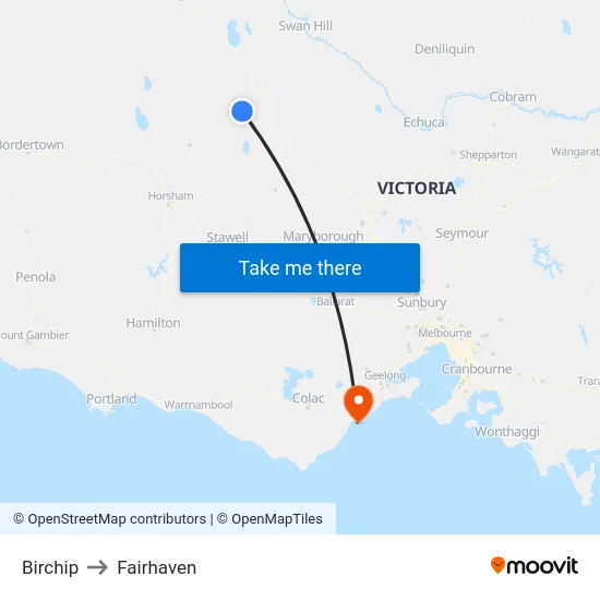 Birchip to Fairhaven map