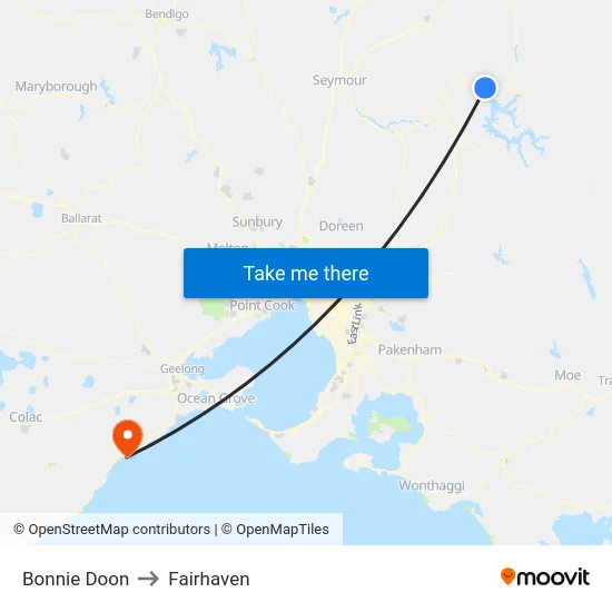 Bonnie Doon to Fairhaven map