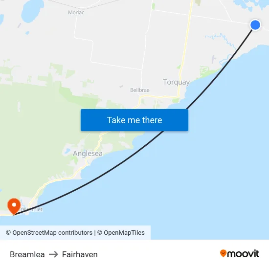 Breamlea to Fairhaven map