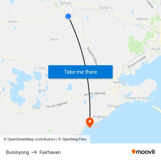 Buninyong to Fairhaven map