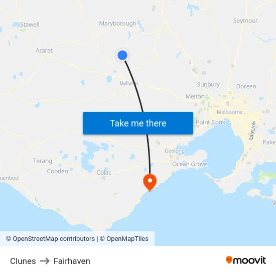 Clunes to Fairhaven map