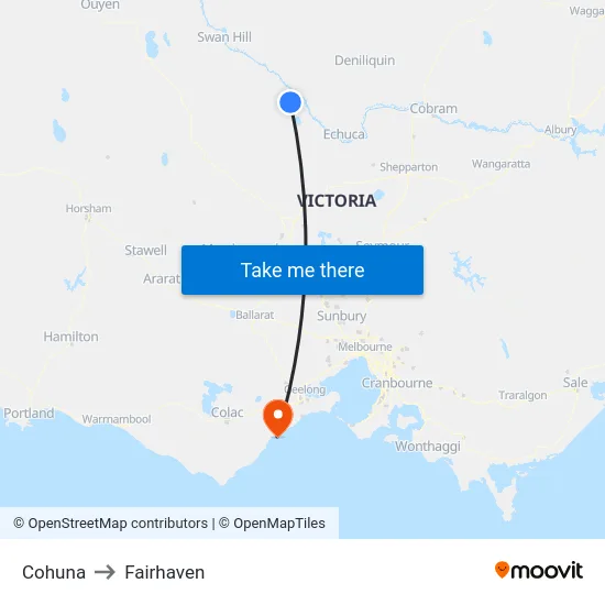 Cohuna to Fairhaven map