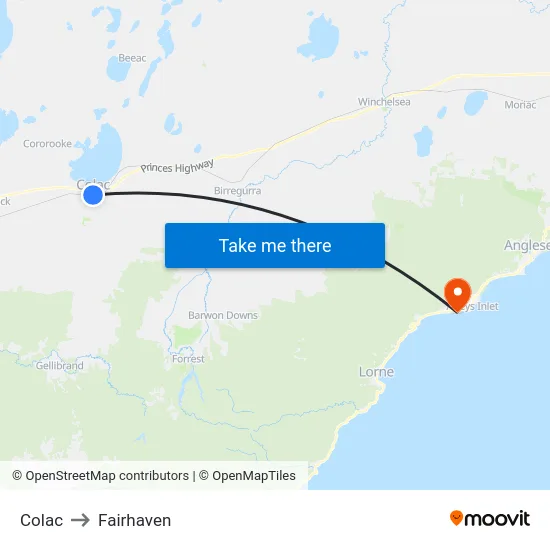 Colac to Fairhaven map