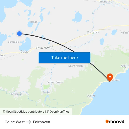 Colac West to Fairhaven map